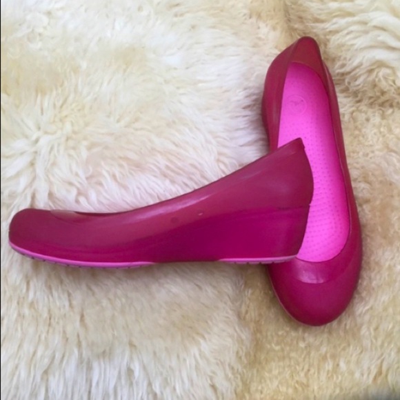 pink high heel crocs